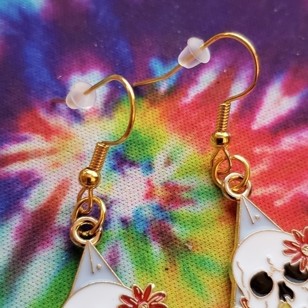 Handmade diamond skull butterfly flower earrings - Picture 3 of 5